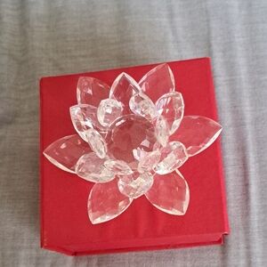 Source Unknown Clear Crystal Lotus on Red Base